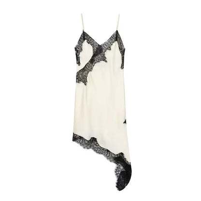 MUJER 2025 Lace Slip Dress Woman Black Backless Short Dresses for Women Asymmetric Party Women's Summer Dress Satin Sexy Dresses