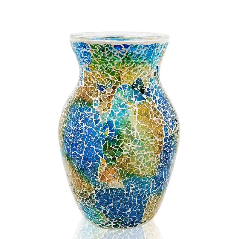 8" Handcrafted Glass Vase - Iridescent European Mosaic Design for Elegant Home Decor