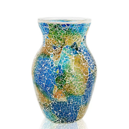 8" Handcrafted Glass Vase - Iridescent European Mosaic Design for Elegant Home Decor