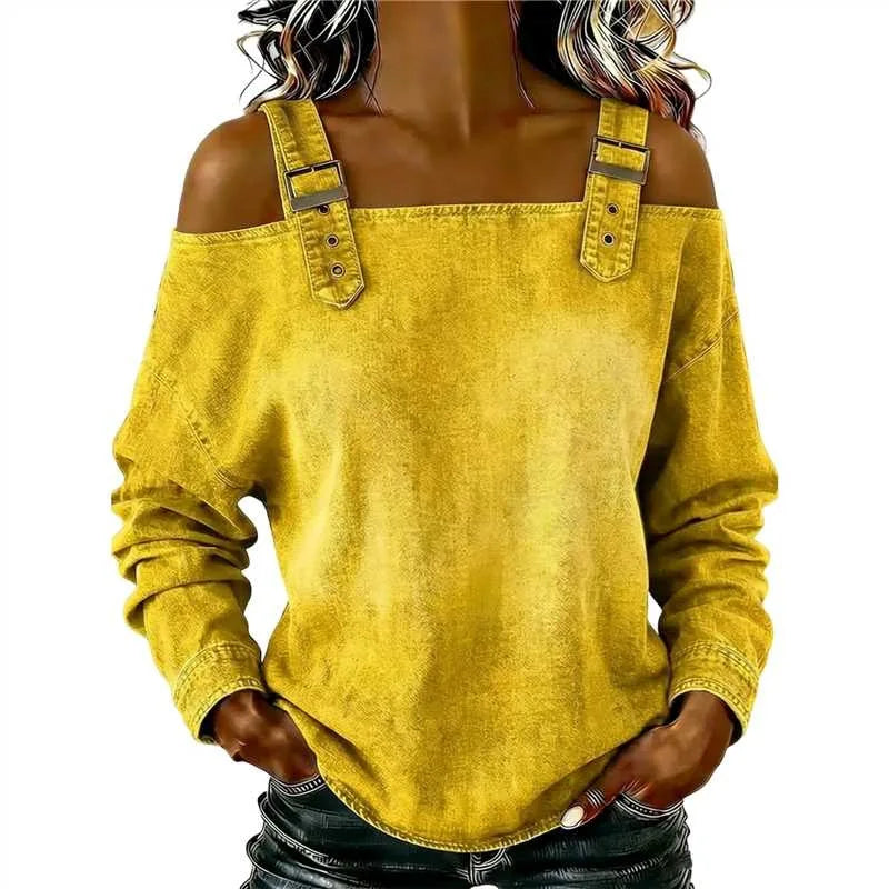 Women's Blouses Spring Summer Fall New Style Casual One-line Tie Shoulder Strap Long-sleeve Top Fashion Shirt For Women Clothing