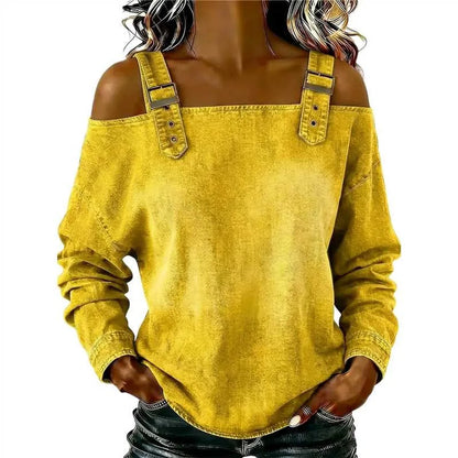 Women's Blouses Spring Summer Fall New Style Casual One-line Tie Shoulder Strap Long-sleeve Top Fashion Shirt For Women Clothing