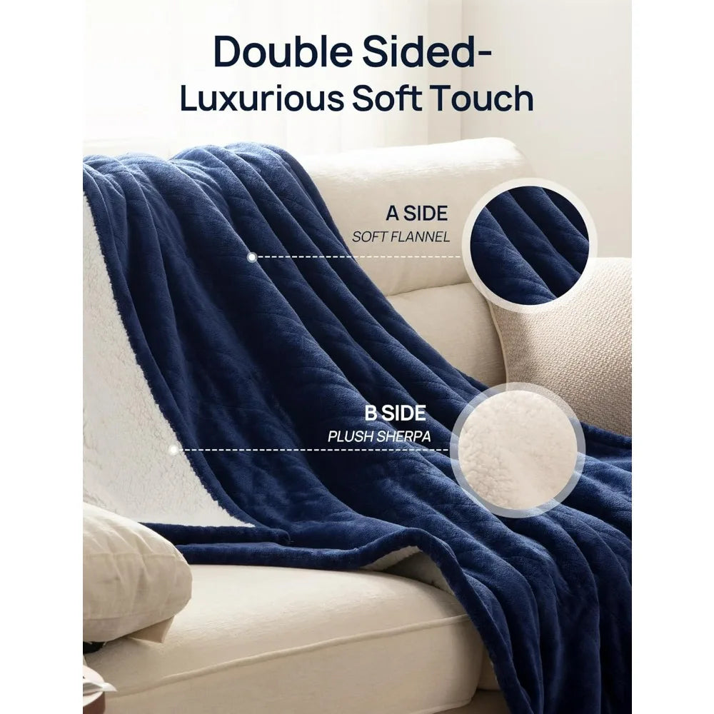 Cozy Flannel Sherpa Electric Blanket with 6 Heat Settings & Foot Pocket for Ultimate Comfort