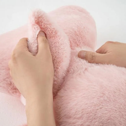 Pink Bow Throw Pillow – Faux Rabbit Fur Bow Cushion for Coquette Aesthetic Bedroom & Sofa Decor