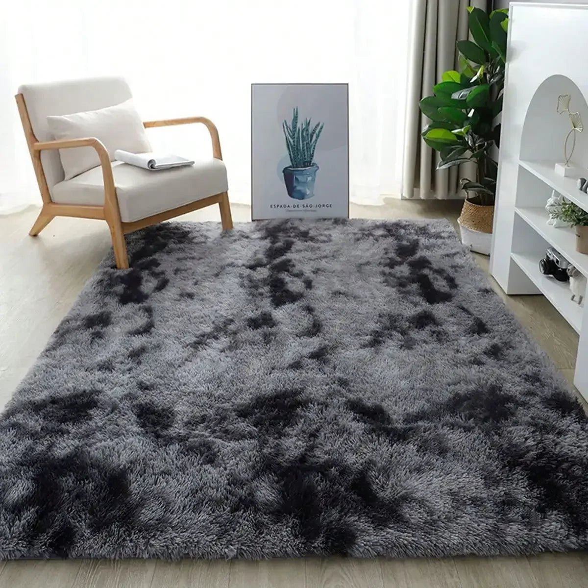 Fluffy Shag Area Rug - Abstract Tie-Dye Design with Non-Slip Backing for Cozy Comfort