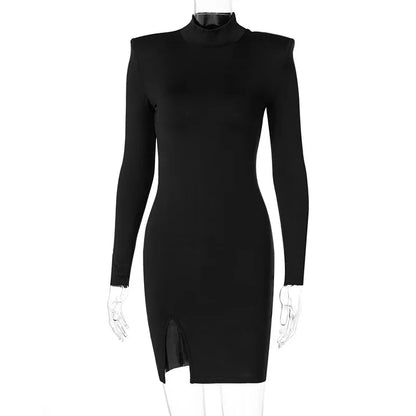 Women Spring Autumn Long Sleeve Bodycon Soild Color Black Slim Package Hip Sexy Mini Dress 2024 Female Clothing Streetwear Robe