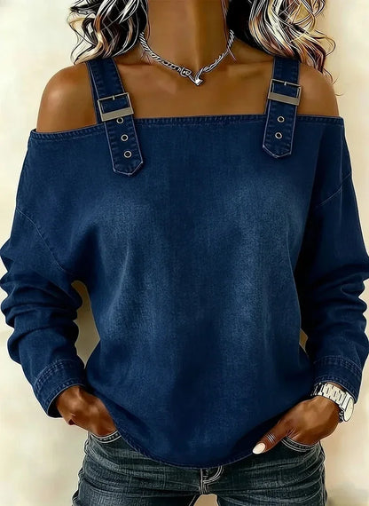 Women's Blouses Spring Summer Fall New Style Casual One-line Tie Shoulder Strap Long-sleeve Top Fashion Shirt For Women Clothing