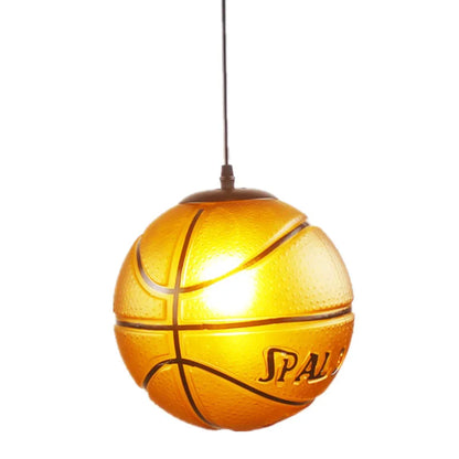 Retro Basketball Light Fixture – Industrial Style LED Hanging Lamp in Orange and Black for Man Cave