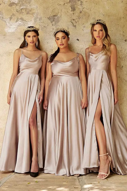 MisShow Satin Cowl Neck Tie Straps Maxi Women Summer Dresses Sexy High Slit Bridesmaid Evening Prom Party Dress for Night out