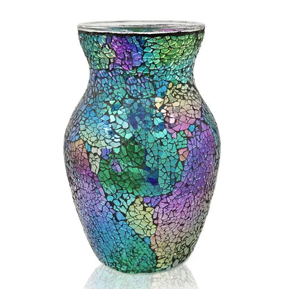 8" Handcrafted Glass Vase - Iridescent European Mosaic Design for Elegant Home Decor