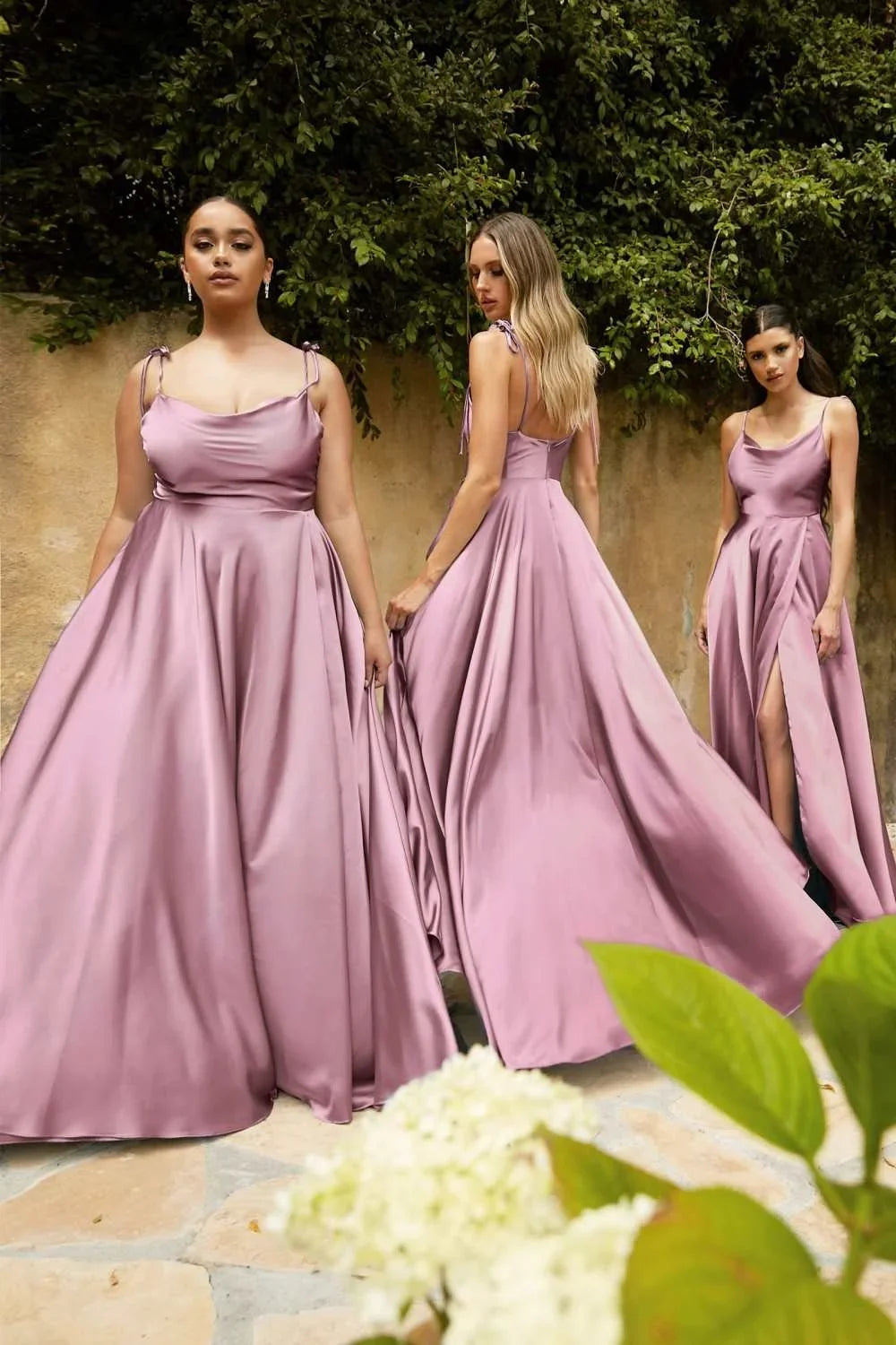 MisShow Satin Cowl Neck Tie Straps Maxi Women Summer Dresses Sexy High Slit Bridesmaid Evening Prom Party Dress for Night out