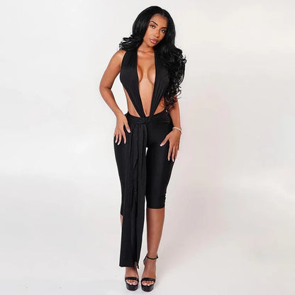 Sexy Halter V Neck Jumpsuits 2025 Women Summer Club Elegant Bodycon Luxury One Piece Party Shiny Jumpsuit Bodysuit Playsuit