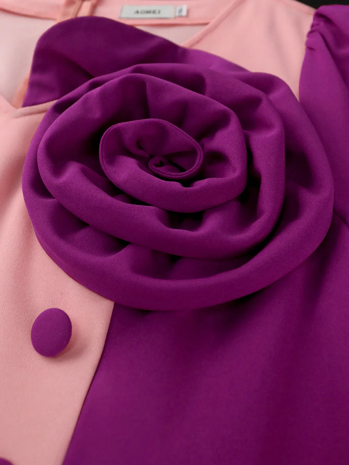 Elegant Women Colorblock Bodycon Dresses V Neck Long Sleeves 3D Flowers Buttons Slit Party Church Office Ladies Work Waer New