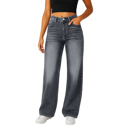 Wide-Leg Jeans Women Light Blue High-Waisted Simple Design Fashionable Trousers Loose-Fitting High-Height Pants Suitable Daily