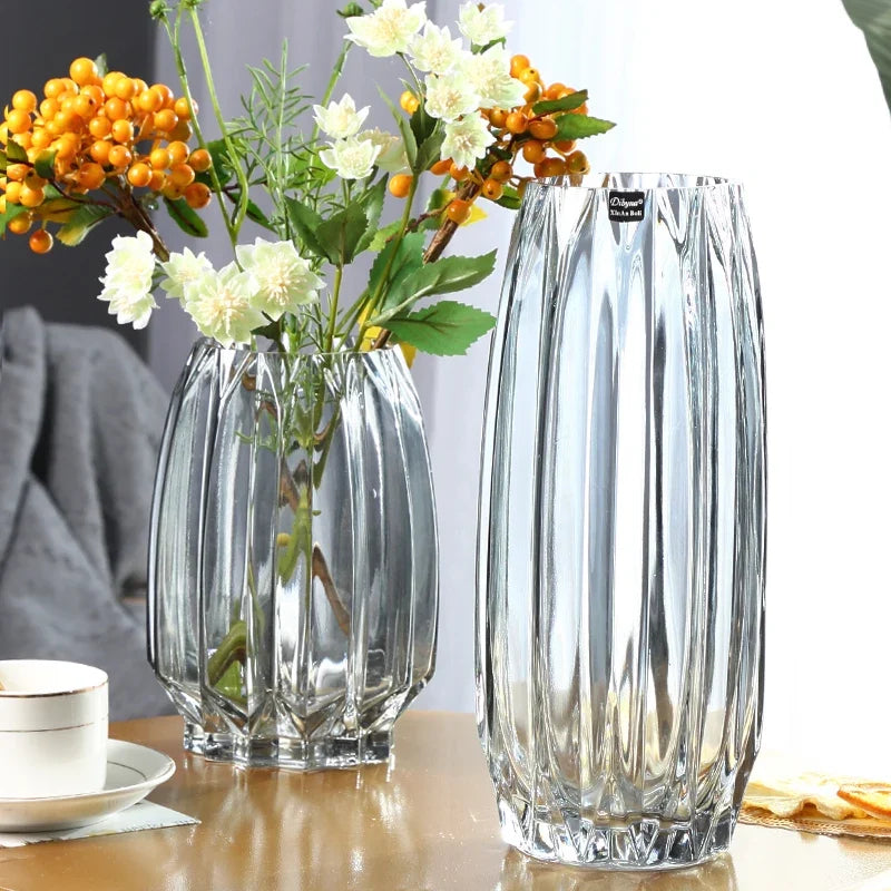 Glass Flower Vase Set - 3 Colors: Smoke Grey, Wine Red, Sky Blue - Northern European Design