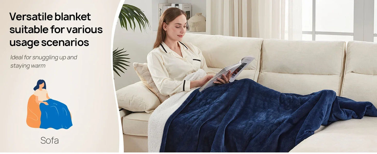 Cozy Flannel Sherpa Electric Blanket with 6 Heat Settings & Foot Pocket for Ultimate Comfort