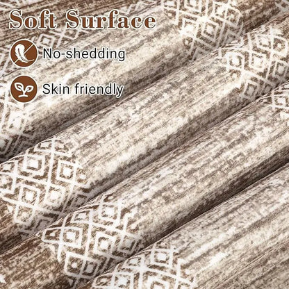 2x6 Runner Rug, Brown Geometric Washable Non-Slip Low-Pile Indoor Hallway Carpet