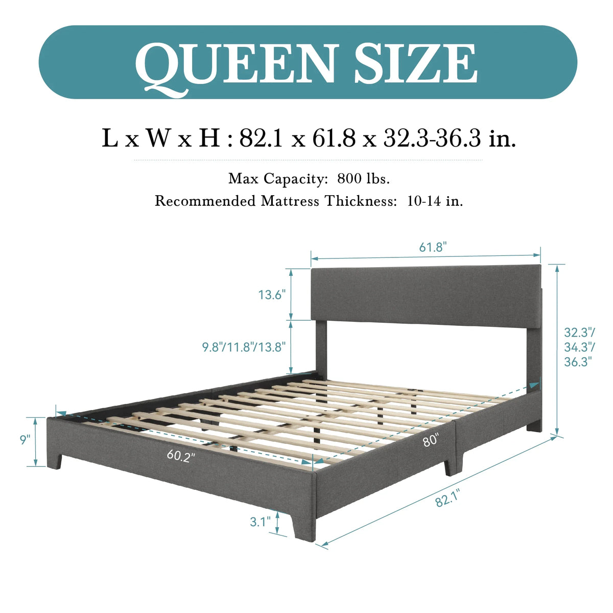 Upholstered Platform Bed with Adjustable Headboard, Modern Design, Noise-Free, No Box Spring Needed, Full/Queen/King