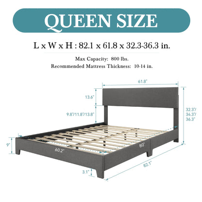 Upholstered Platform Bed with Adjustable Headboard, Modern Design, Noise-Free, No Box Spring Needed, Full/Queen/King