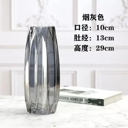 Glass Flower Vase Set - 3 Colors: Smoke Grey, Wine Red, Sky Blue - Northern European Design