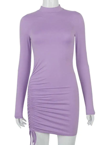 Long Sve Ruched Bodycon Dr Women Turtlene Bandage Mi 45 Deee Slant Cut Double Pant Waist Camere A-Line Sve Tee-...