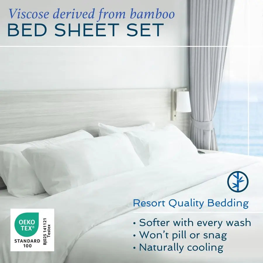 Luxury 4-Piece Queen Sheet Set - 100% Organic Bamboo Viscose, Soft & Cooling Fabric