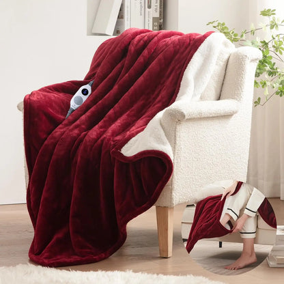 Cozy Flannel Sherpa Electric Blanket with 6 Heat Settings & Foot Pocket for Ultimate Comfort