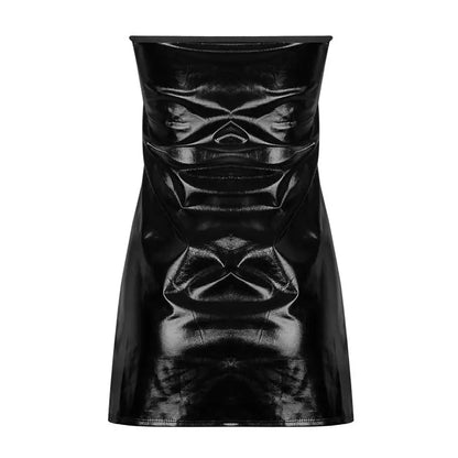 Sexy Strapless Shiny Silver Coatings Patent Leather Bodycon Dress Women Off Shoulder Skinny Mini Dress Club Party Vestidos