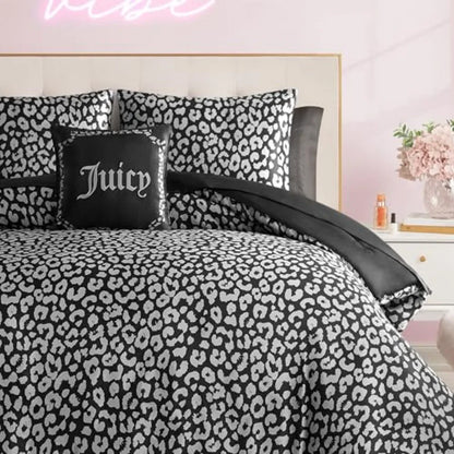 Luxury Black Leopard Satin Comforter Set – 6 or 8-Piece Bedding Ensemble for Glamorous Bedrooms