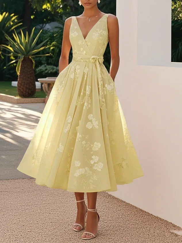 Summer Elegant Evening Party Dress 2025 Sexy V-neck Sleeveless Lace-up Chic Pleated Dresses Boho Womens A-Line Prom Dress Robe