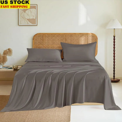 Queen Size Silk Sheet Set - Charcoal Mulberry Silk & 85% Natural Modal, Oeko-Tex Certified