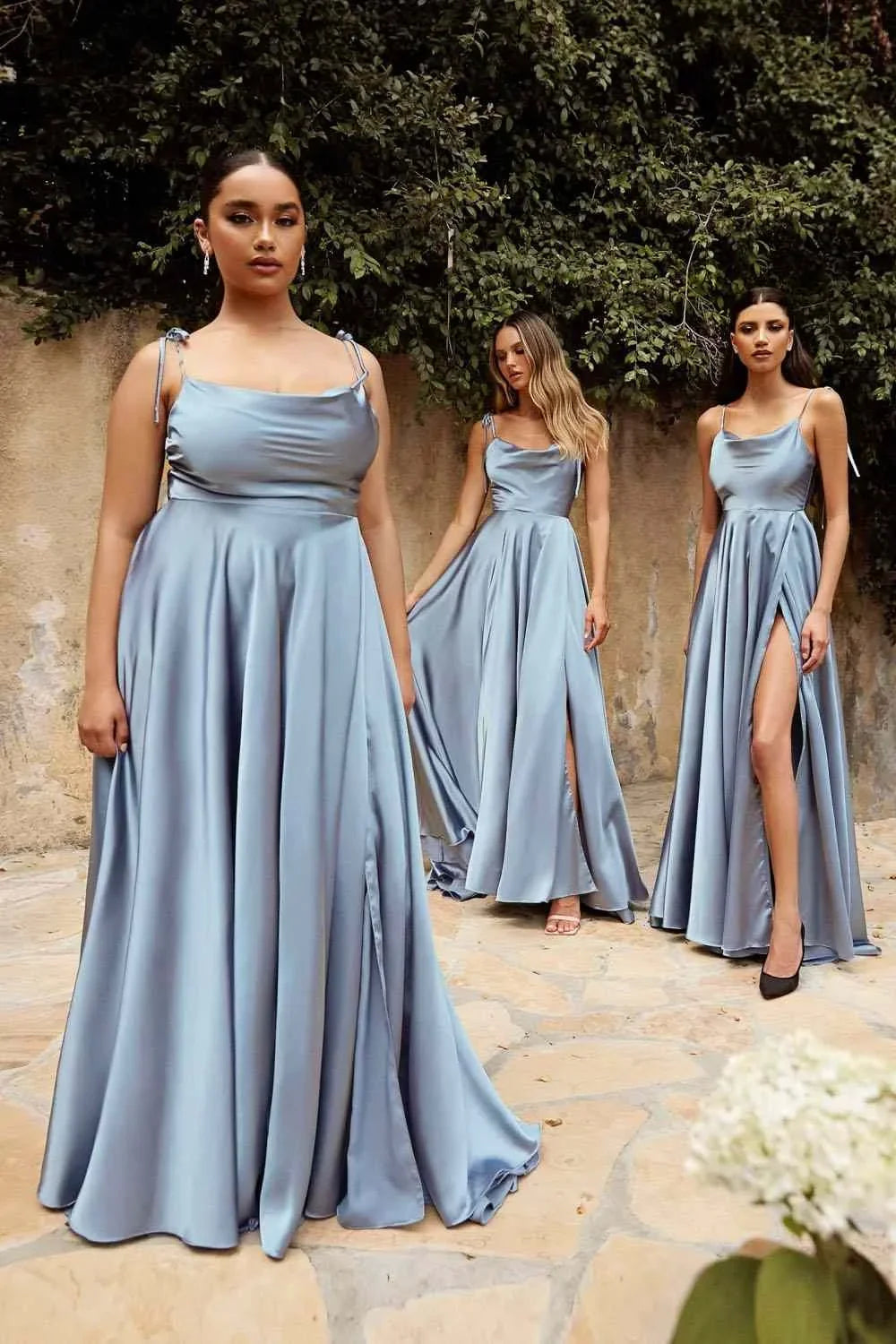 MisShow Satin Cowl Neck Tie Straps Maxi Women Summer Dresses Sexy High Slit Bridesmaid Evening Prom Party Dress for Night out