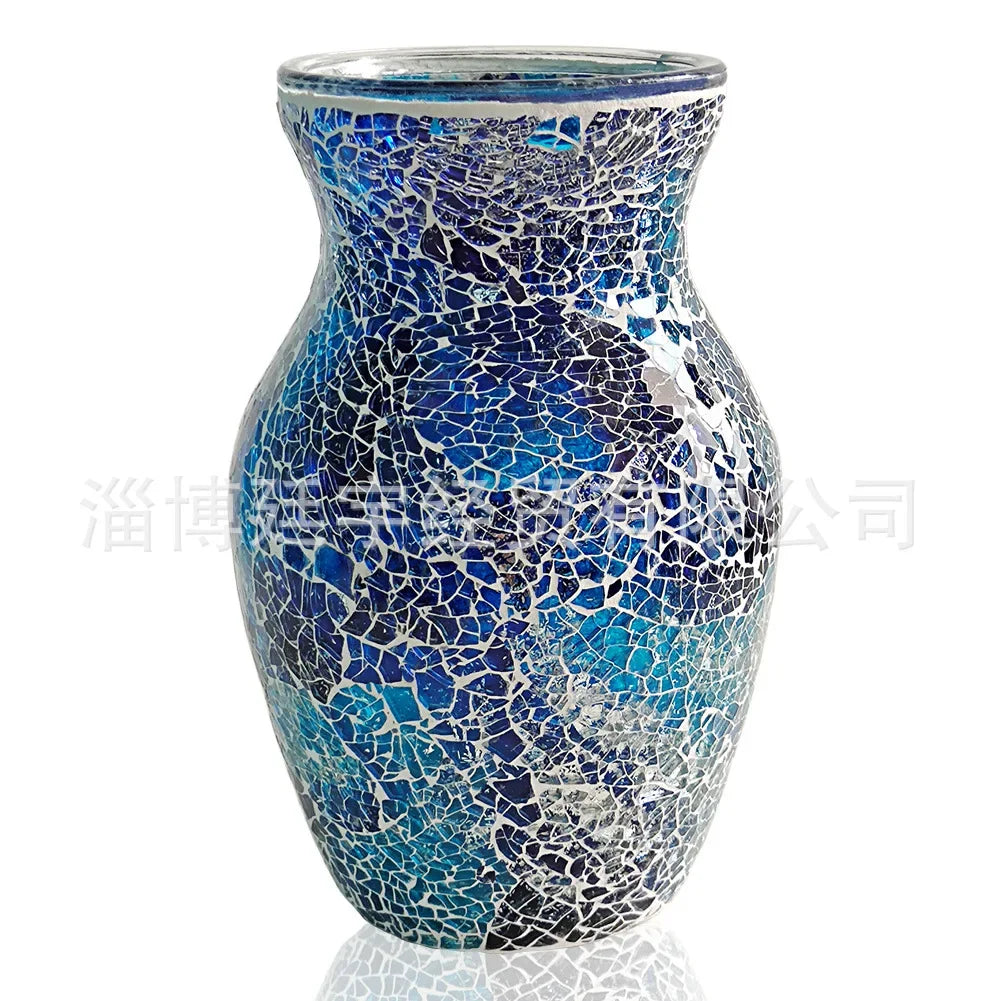 8" Handcrafted Glass Vase - Iridescent European Mosaic Design for Elegant Home Decor