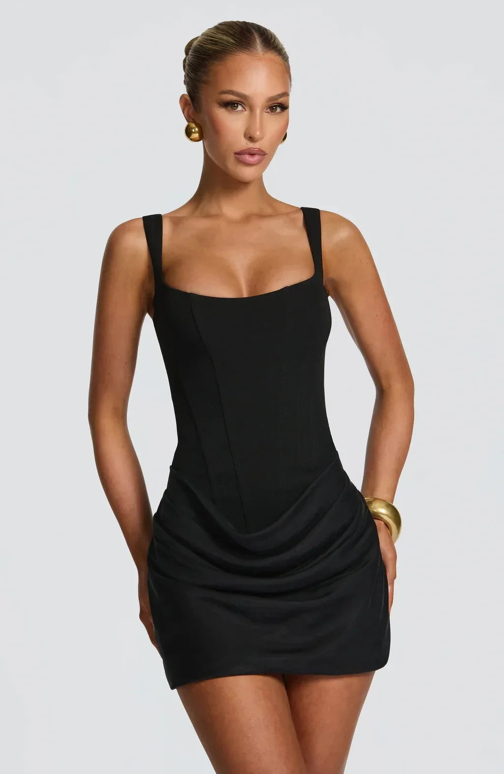 French Style Women Ruched Short Dress Fashion Summer Party Evening Gown Spaghetti Strap Bodycon Sexy Bandage Corset Mini Dress