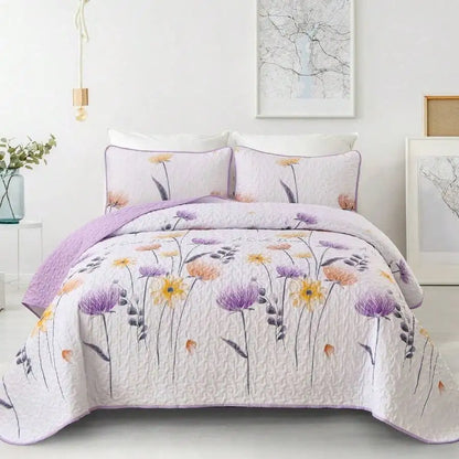 3-Piece Queen Floral Quilt Set, Lightweight Reversible Farmhouse Coverlet with 2 Pillow Shams