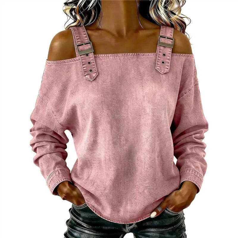 Women's Blouses Spring Summer Fall New Style Casual One-line Tie Shoulder Strap Long-sleeve Top Fashion Shirt For Women Clothing