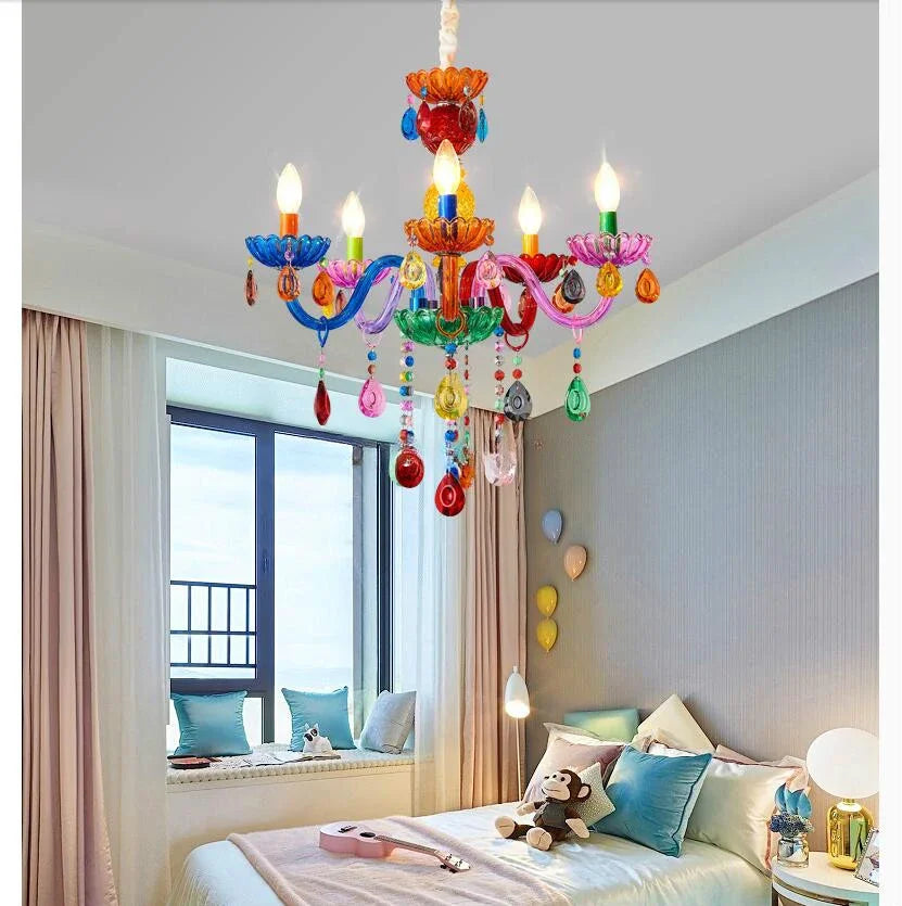 Colorful Pendant Lamp - Elegant 100% K9 Crystal, Bohemian Design with Vibrant Shades