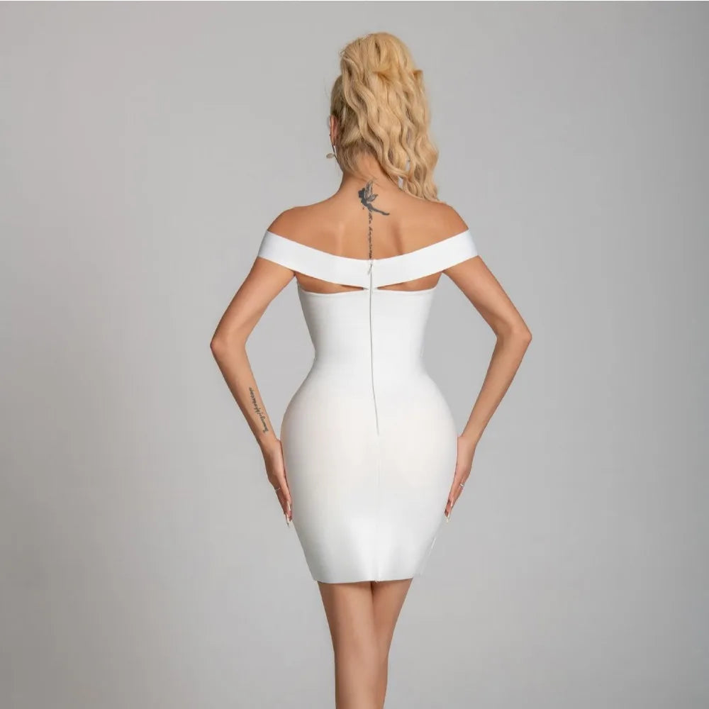 Sexy Hollow out Solid Mini Dress Off The Shoulder Slash Neck Sleeveless Bodycon Short Dresses Celebrity Evening Party Gowns