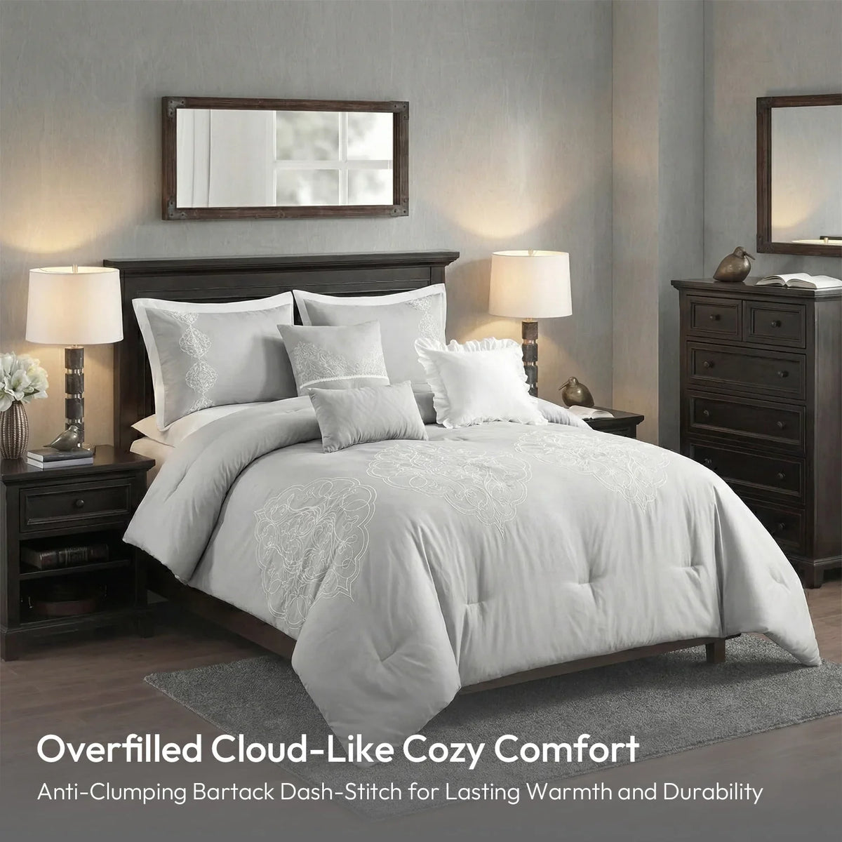 Queen/King Microfiber 6-Piece Comforter Set, Silver Medallion
