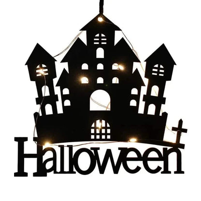 Halloween Hanging 10LED Castle Witch Ghost Spider Web Luminous Charm Indoor Outdoor Party Horror Props Decoration