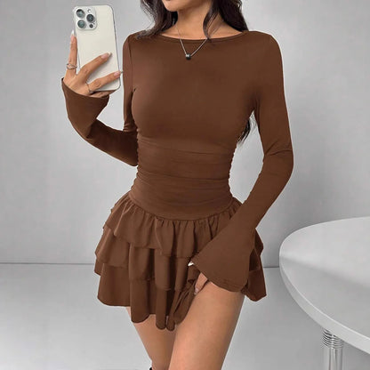 Temperament Dresses 2025 Woman Mini vestidos Simple Style Elegant French Bodycon Slim Pleated Fashion Long Sleeve Commuting Sexy