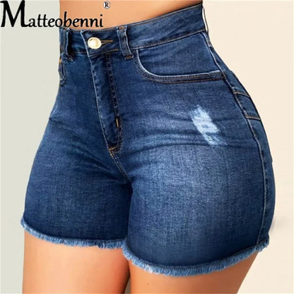 Large Size Sexy Ripped Denim Shorts Girl 2024 New High Waist Skinny Hips Stretch Leg Length Tight Tight Stretch Hips Jeans Women