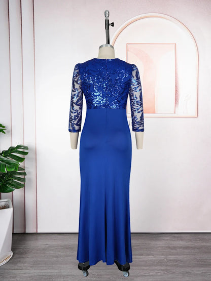 Plus Size African Party Dresses for Women Dashiki Sequin Sexy Bodycon Long Dress Elegant Turkey Muslim Wedding Evening Gown