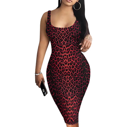 Leopard Print Dress for Women Sexy Sleeveless Bodycon Tank Dresses Plus Size Club Outfits