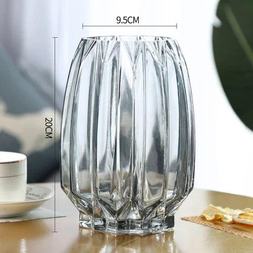 Glass Flower Vase Set - 3 Colors: Smoke Grey, Wine Red, Sky Blue - Northern European Design