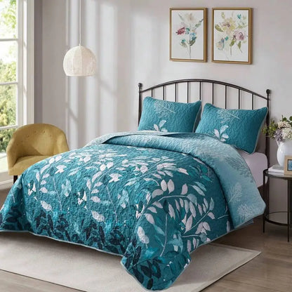 3-Piece Queen Floral Quilt Set, Lightweight Reversible Farmhouse Coverlet with 2 Pillow Shams