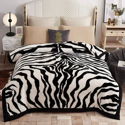 Korean Raschel 2-Ply Heavy Fleece Blanket, 78x90 Queen Size Reversible Geometric Plush Blanket