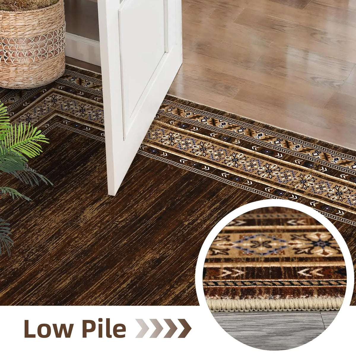 8x10 Red Brown Geometric Area Rug, Washable Non-Slip