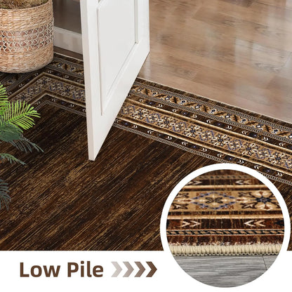 8x10 Red Brown Geometric Area Rug, Washable Non-Slip