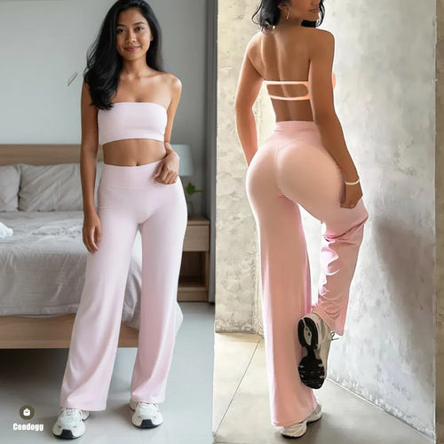 2PCS Pad Yoga Set Women Yoga Pant Workout Tracksuit Sportswear Gym High Waist Straight Leg Bottoms Fitness Bta Sports Suit XP01