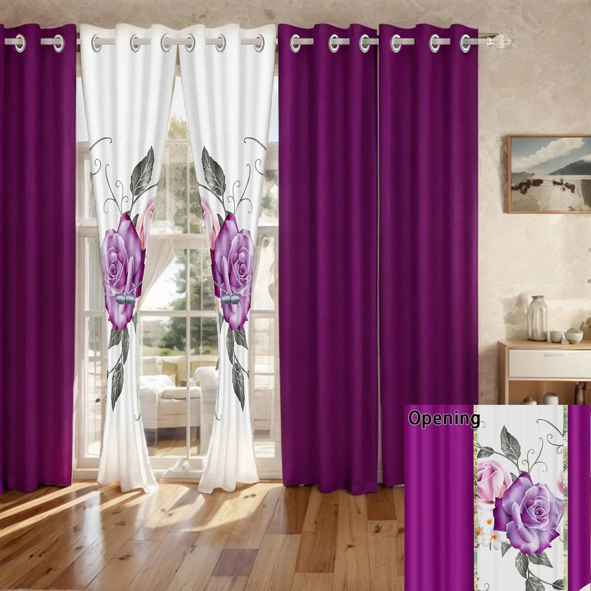 Queen 9-Piece Purple Rose Bedding and Curtain Set with Quilted Bedspread, Shams & Sheer Panels for a Complete Bedroom Refresh